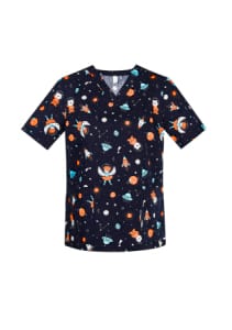 Womens Printed Space Party Scrub Top