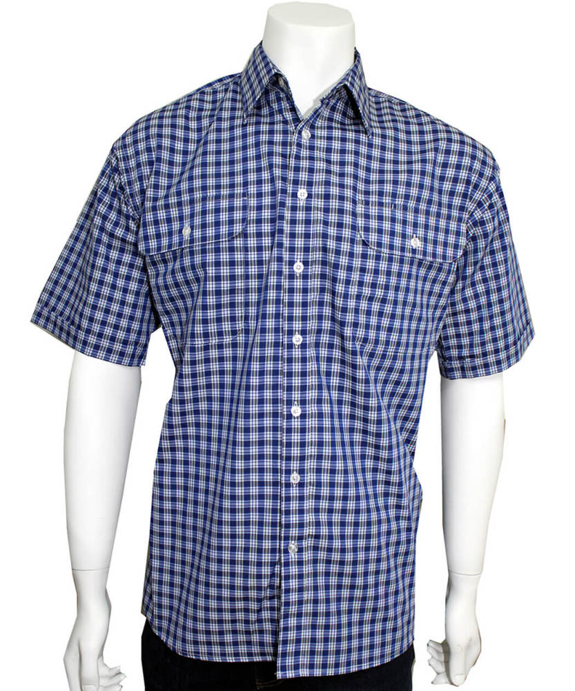 BISLEY MENS CASUAL MEDIUM CHECK DARK BLUE SHIRT SHORT SLEEVE